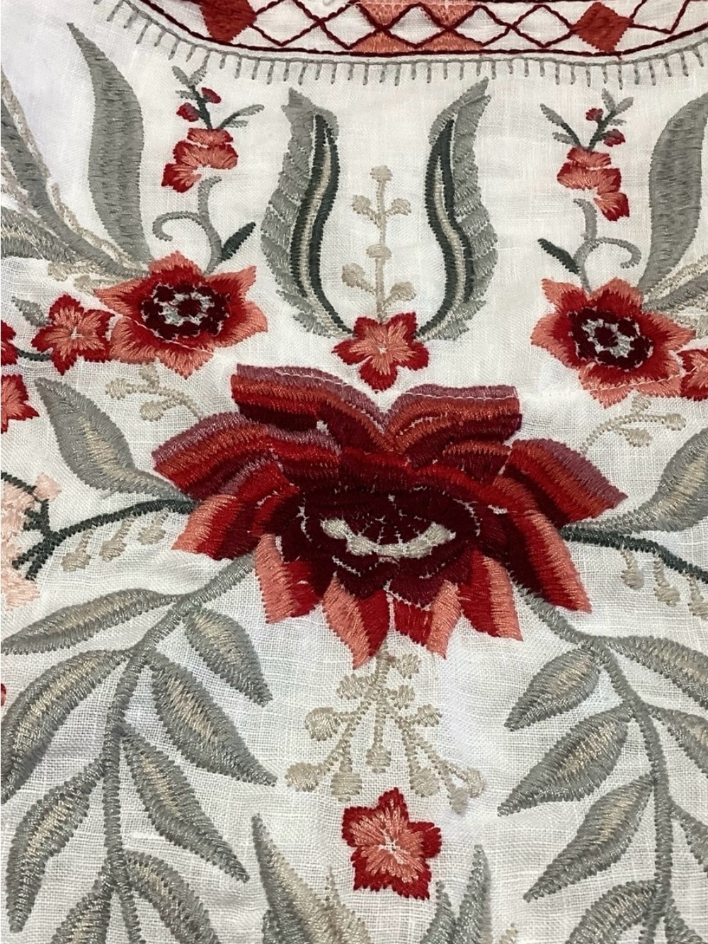Johnny Was White Kimono Jacket with Red and Sage Floral Embroidery - Picture 5 of 7